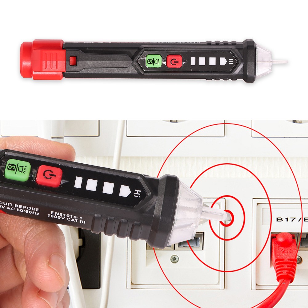HT90 عدم الاتصال جهاز فحص الدائرة الكهربائية القلم متر الذكية 12-1000 فولت مخرج طاقة التيار المتناوب كاشف جهد الجدار الكهربائية أداة مع مصباح ليد جيب