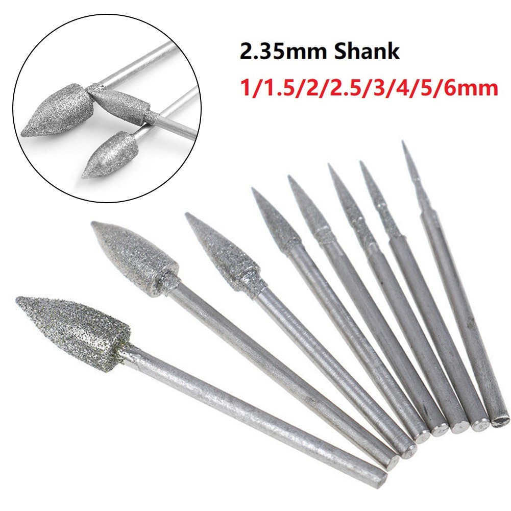 8pcs 2.35mm shank electrophoresis diamond grinding head needle polished carving suitable for polished crafts grinding head tool