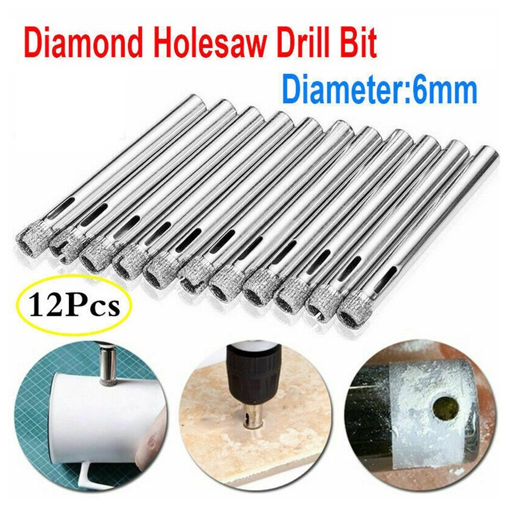 12pcs 6mm Diamond Drill Core Bit Connection Porcelain Tile Drill Bits Marble Stone Masonry Hole Saw