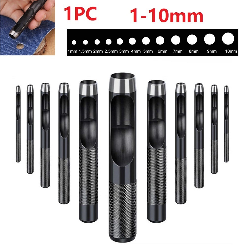 High Quality Punching Leather Hole Punch Round Steel Leather Craft Hollow Hole Punch 1mm-10mm Metal Gaskets Plastic Rubber Tools