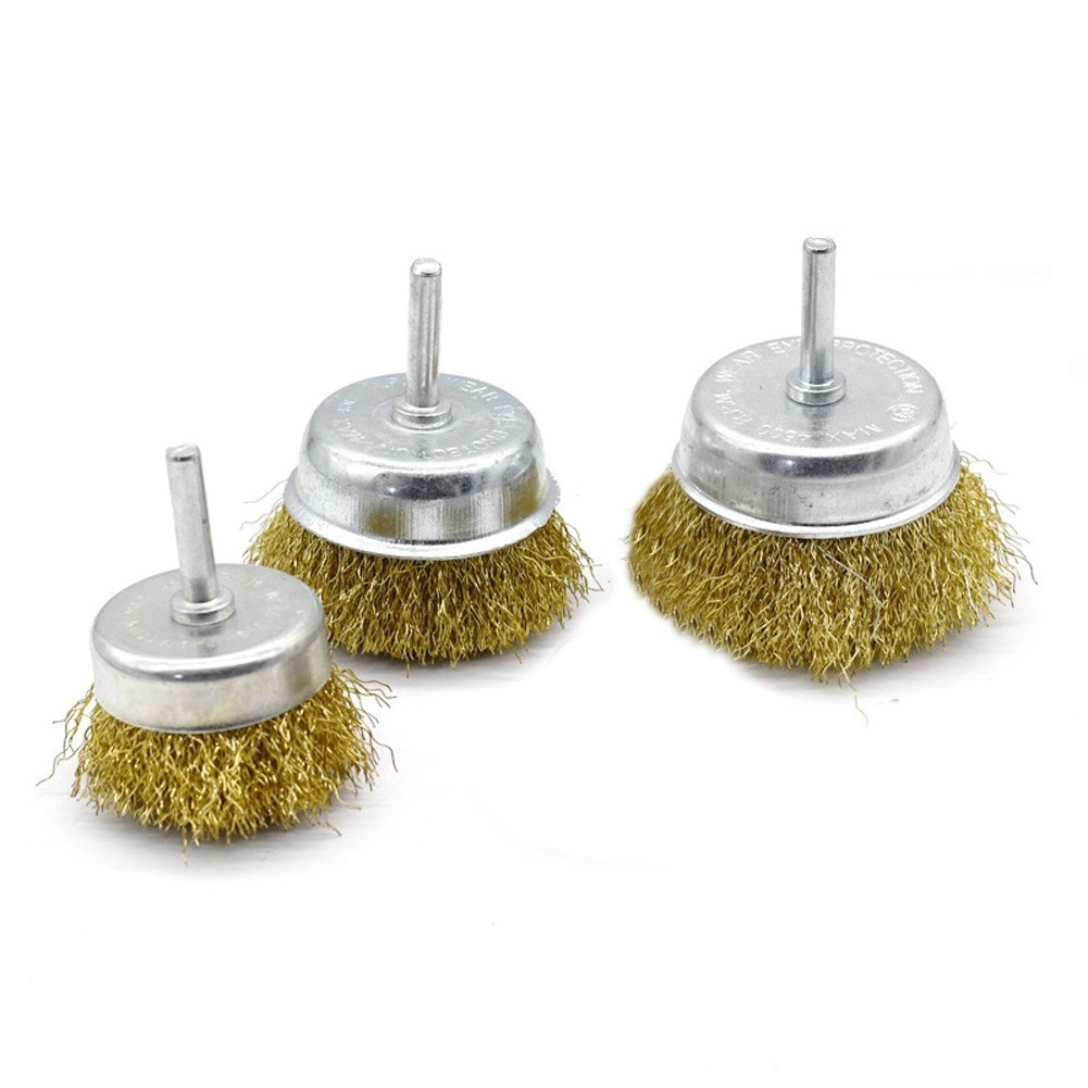 1pc Wire Brush Bowl 6mm Diameter Flat Shank Steel Wire Wheel Electric Drill Grinding Mill Polish Wheel Derusting Tool Power To