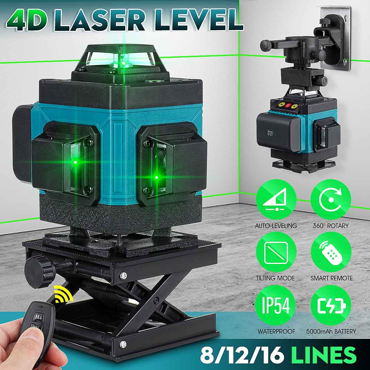 3D 4D 16 12 8 Lines Green Laser Levels 360 Degree Cross Lines Horizontal And Vertical With Self Leveling Automatic Super Powerful Laser Beam