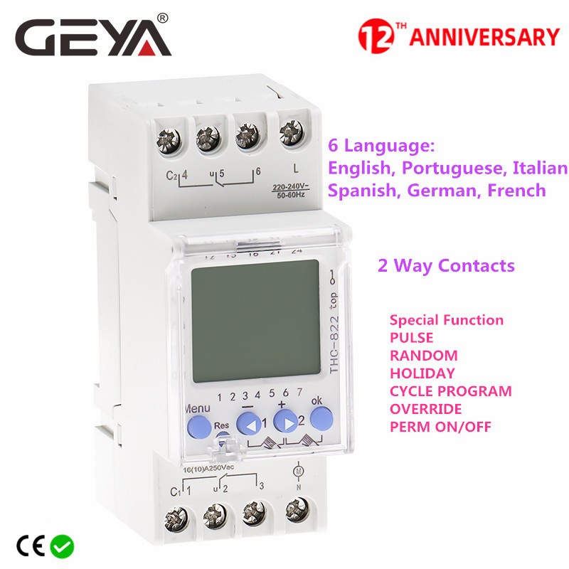 GEYA THC-822 Walkie Talkie Programmable Timer 2 Channel Switching Digital Communication Timer Switch With Battery 16A 220V 110V