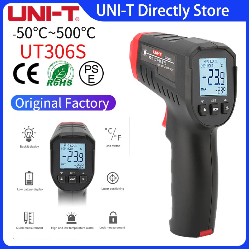 UNI-T Digital Thermometer UT306S Non-contact Industrial Infrared Laser Thermometer Thermometer Heat Gun Tester-50-500