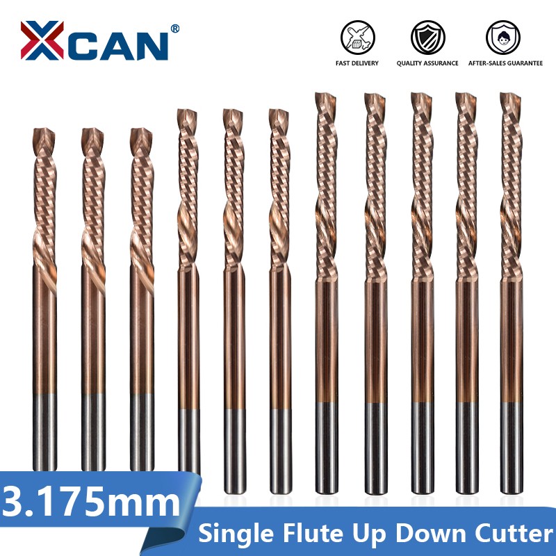 XCAN Up Down Cutting Router Bit 3.175mm Shank TiCN Coated Single Flute End Milling Segment Carbide Milling Cutter for Woodworking Milling