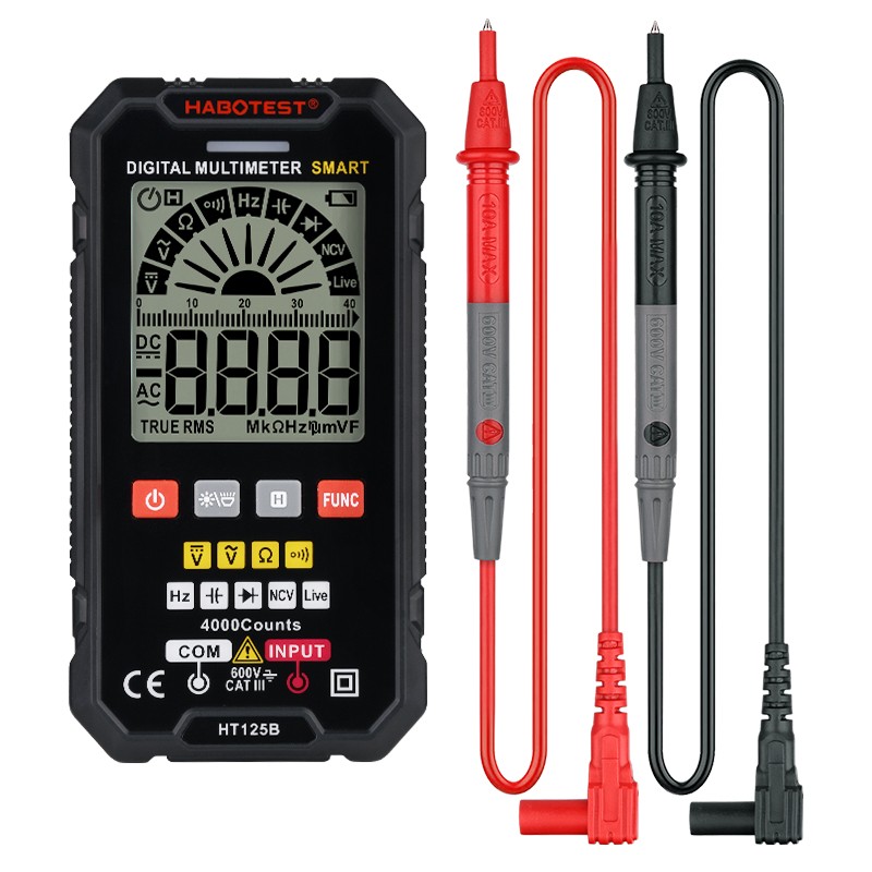 HT125B Smart Multimeter Digital Professional Capacitor Auto Test Range 600V AC DC Voltage Ohm Hz Diode Live Continuity Meter