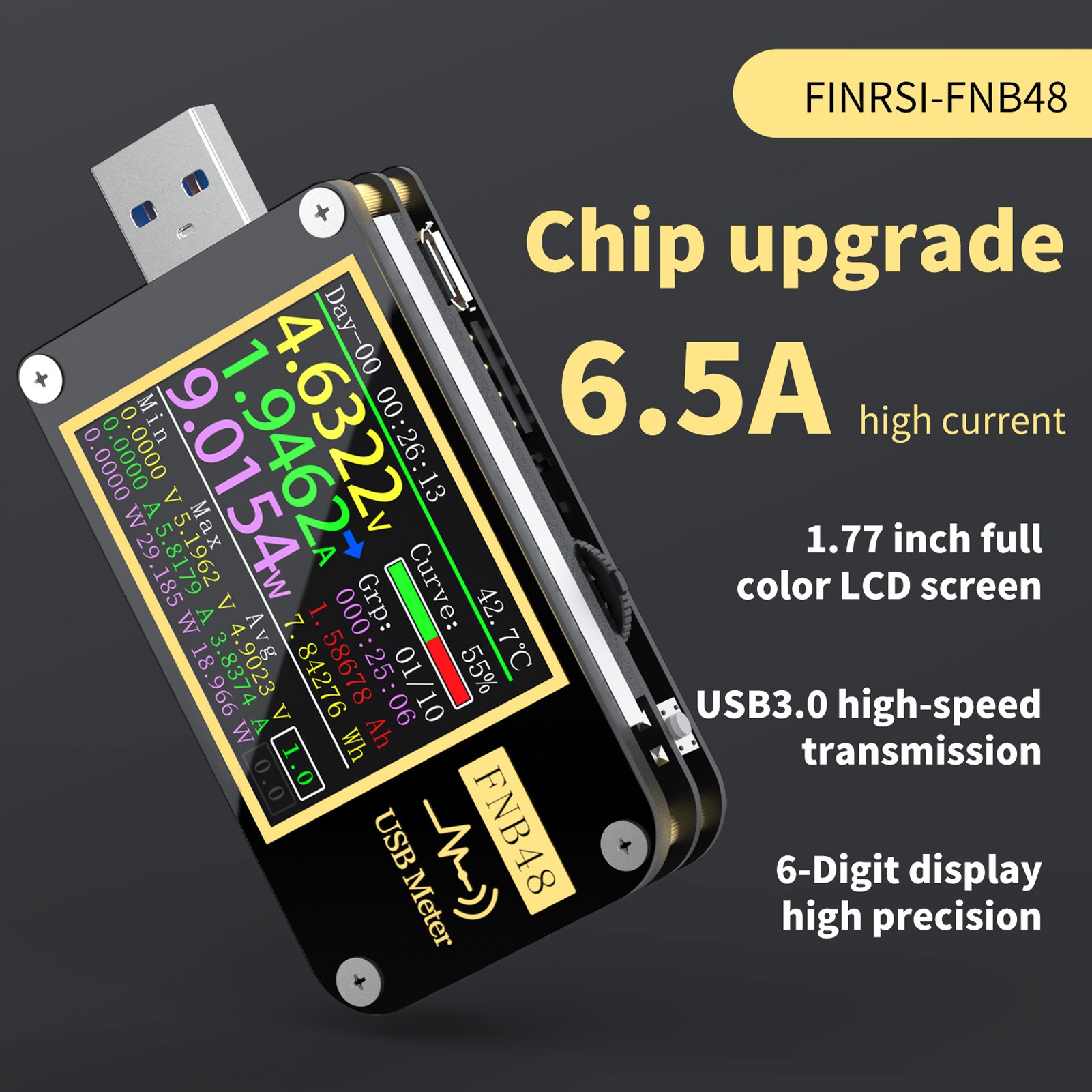 FNIRSI-FNB48 Voltmeter Ammeter Current & Voltmeter USB Tester QC/PD Fast Charging Protocol Capacity Tester With 9 Languange