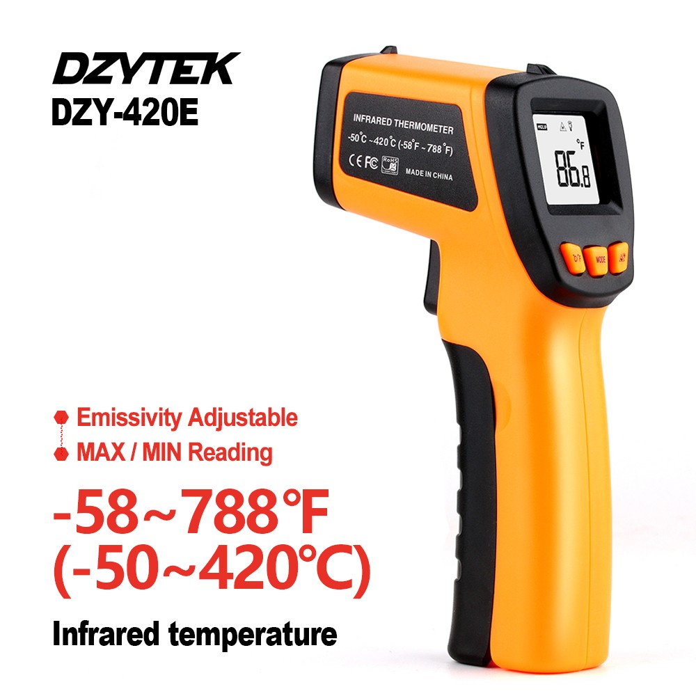 DZYTEK Non-Contact Digital Infrared Laser Thermometer Gun High Low Temperature Alarm -58℃~788℃ Thermometer