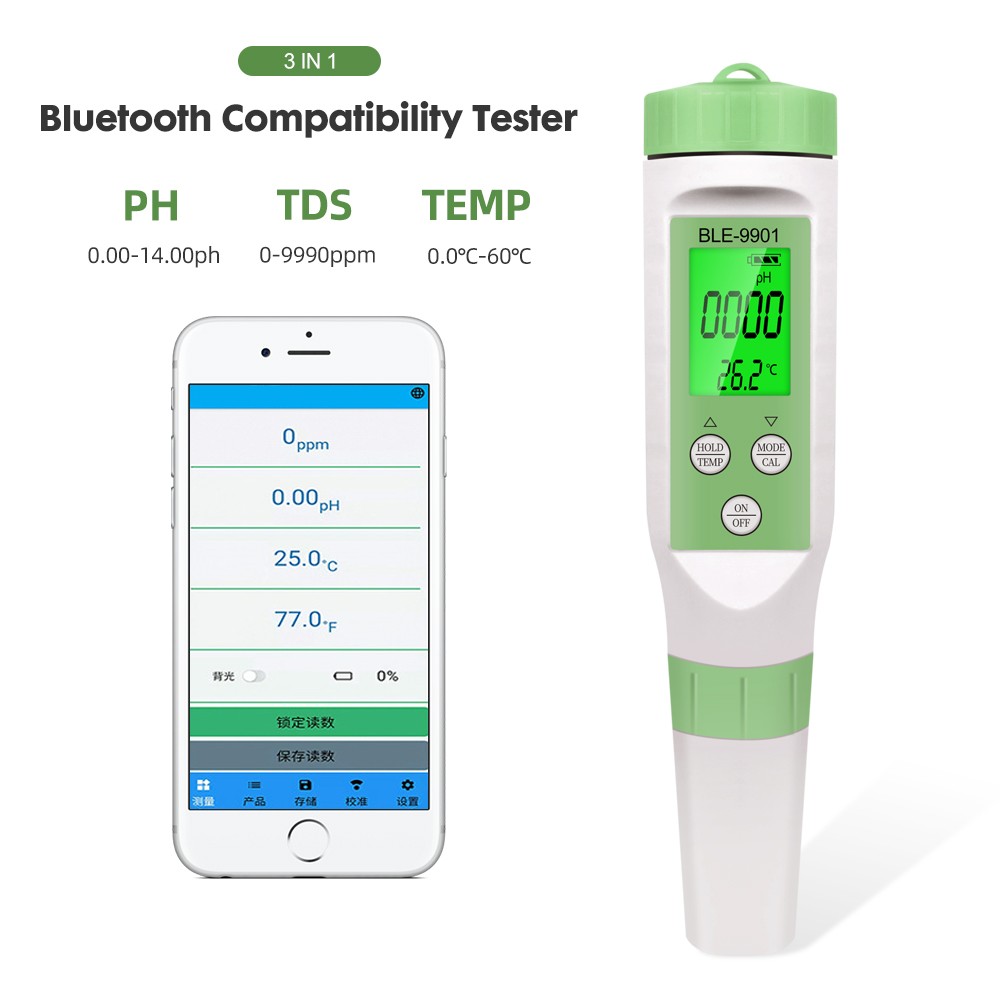 Blue Teeth 3 in 1 TDS Temperature PH Meter Digital Water Quality Tester Smart Online Monitor APP Control for Aquariums Swimming Pool