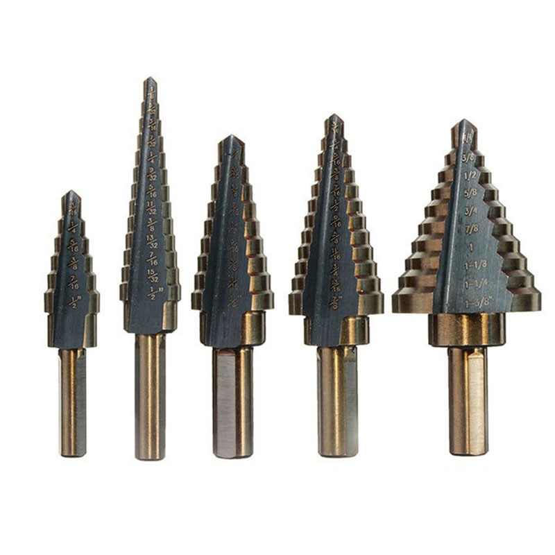 JINRUI British 5pcs Pagoda Drill Bit High Speed ​​Steel Hole Opener Set Triangle Shank Black and Yellow Step Drill Bit Bit