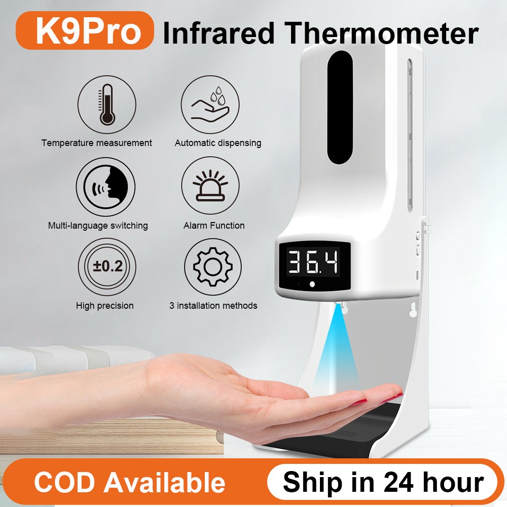 K9 Pro Wall Mounted Infrared Thermometer LCD Display Handsfree Digital Forehead Thermometer for Restaurant Factory Market