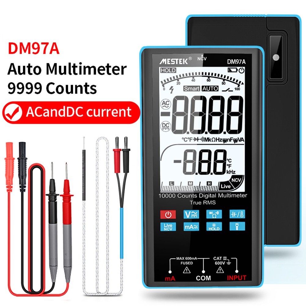 DM97S Digital Multimeter 9999 TRMS 3.5" LCD Display DC AC Voltage Temperature Diode Multimeter Metro NCV Multimeter Tester