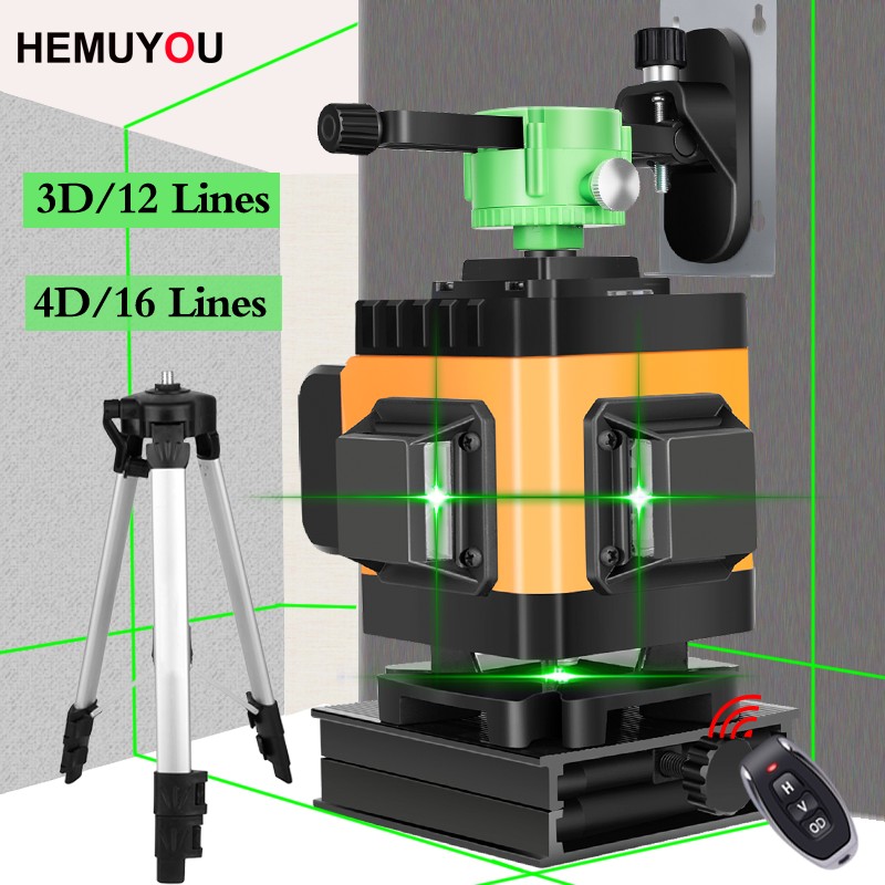 HEMUYOU Laser Level 12/16 Lines 3D/4D Self Leveling 360 Horizontal Green Laser Beam Horizontal Vertical Line Cross Lines Indoors