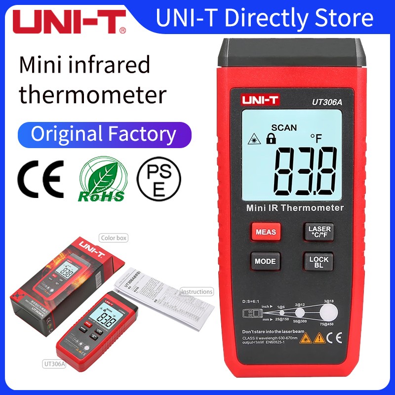 UNI-T UT306A Small LCD Infrared Thermometer -35~300C -31~572F Red Laser Thermometer C/F pyrmeter original