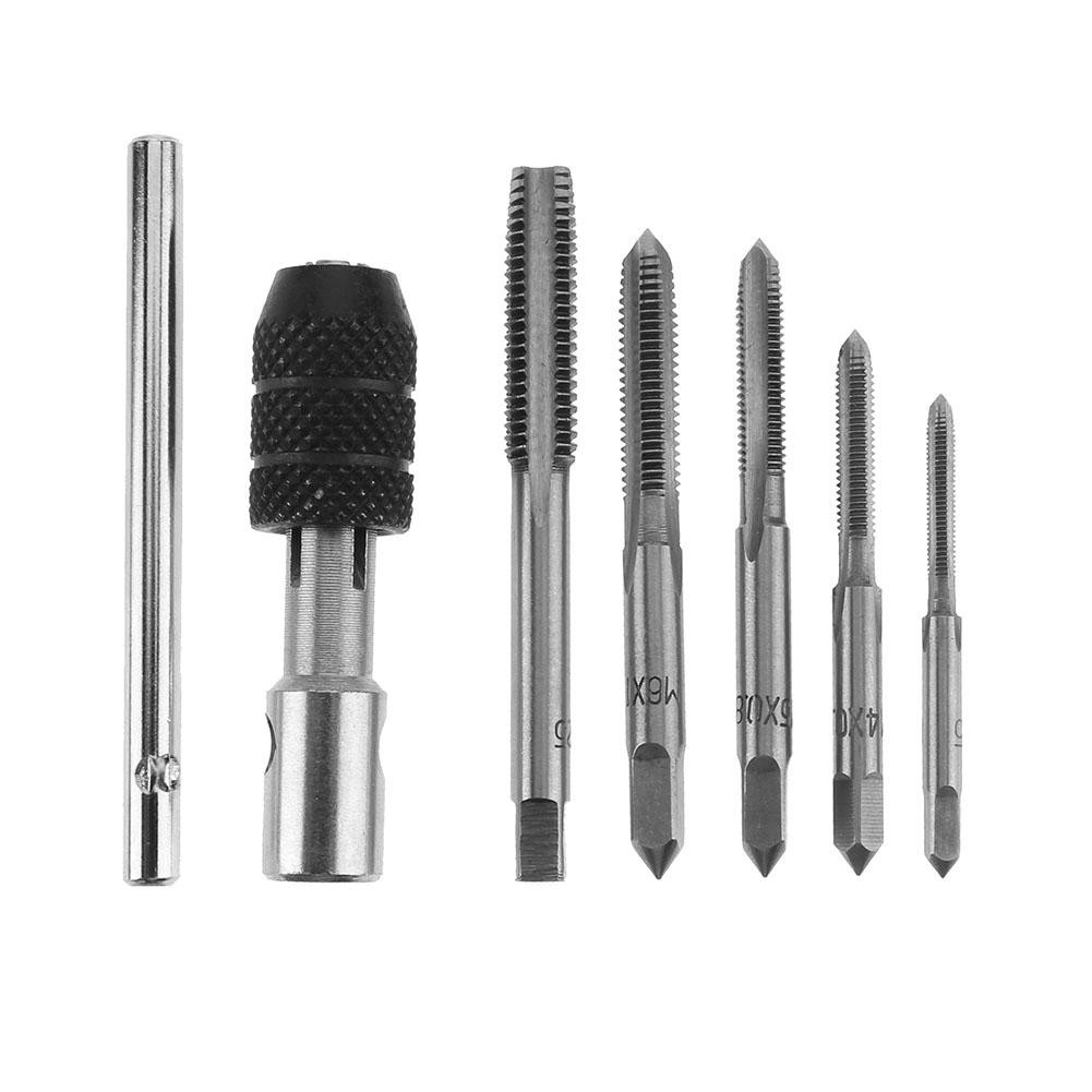 6pcs T-type Wrench Drill Kit Tools Tapping Hand Machine Screw Thread Tap Twist Bit M3/M4/M5/M6/M8 Tap Set DIY Tool