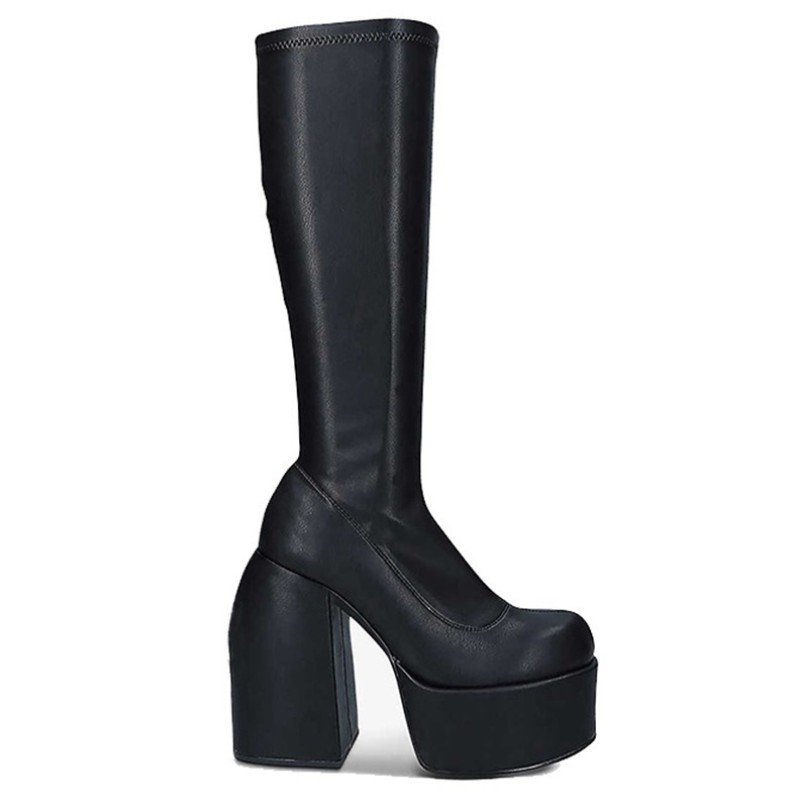 Fashion Women High Heel Shoes Chunky Platform High Top Punk Boots Female Ankle Boots Black Thick Platform Long Knee High Boots