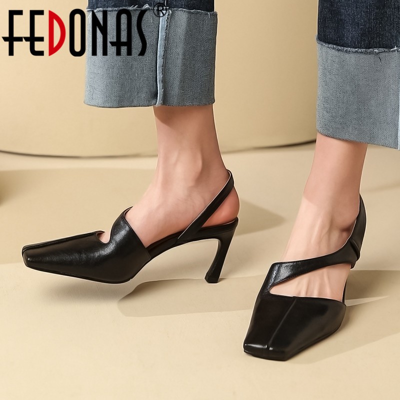 FEDONAS Elegant Cow Leather Women Sandals New Fashion Concise High Heel Work Shoes Wedding Woman Pumps