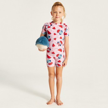 Minnie Mouse Print High Neck Swimsuit with Zip Closure