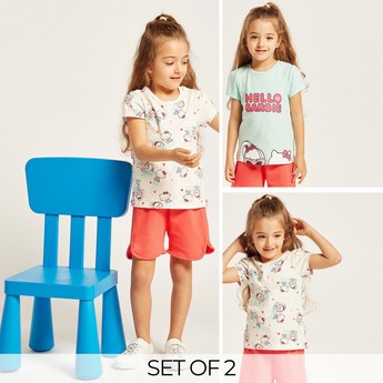 Sanrio Hello Kitty Print T-shirt with Short Sleeves - Set of 2