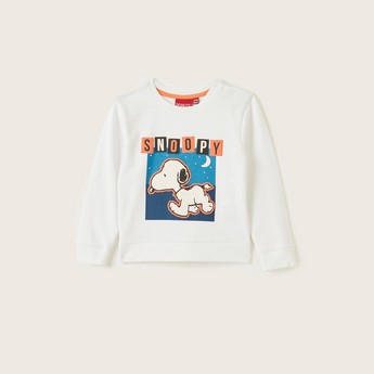 Snoopy Dog Print Sweatshirt with Round Neck and Long Sleeves