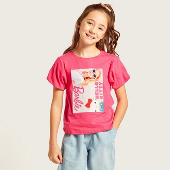 Sanrio Barbie Print Round Neck T-shirt with Balloon Sleeves