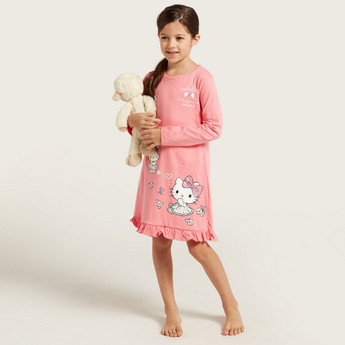 Sanrio Hello Kitty Print Night Dress with Long Sleeves