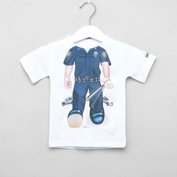 Just Add A Kid Policeman Print T-shirt with Short Sleeves