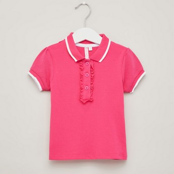 Juniors Ruffle Detail Polo T-shirt with Short Sleeves