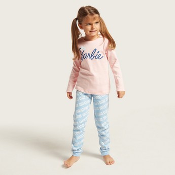 Barbie Print T-shirt and All-Over Printed Pyjamas Set