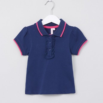 Juniors Ruffle Detail Polo T-shirt with Short Sleeves