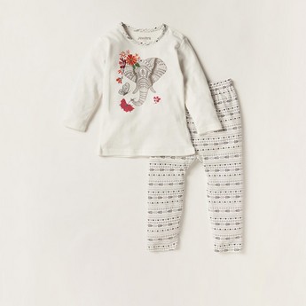 Juniors Printed Round Neck T-shirt and Pyjama Set