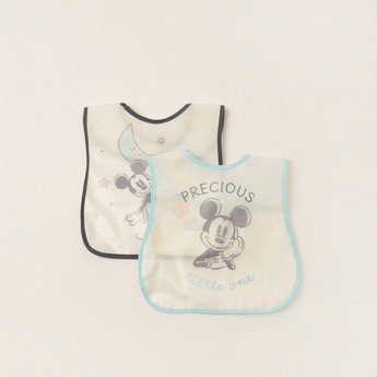 Disney Mickey Mouse Print Bib with Snap Button Closure - Set of 2