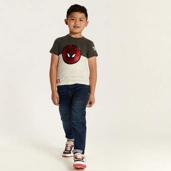 Spider-Man Embellished T-shirt with Crew Neck and Short Sleeves