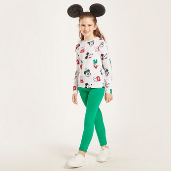 Disney All-Over Mickey Mouse and Friends Print T-shirt with Long Sleeves