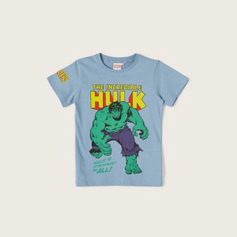 Hulk Print Crew Neck T-shirt with Short Sleeves