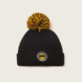 Batman Textured Cap with Pom-Pom Detail