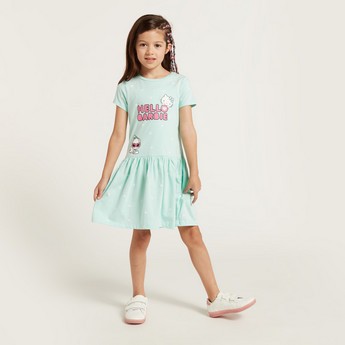 Sanrio Hello Kitty Print Tiered Dress with Short Sleeves