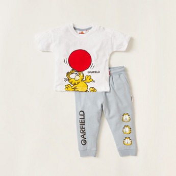 Garfield Print Crew Neck T-shirt and Joggers Set