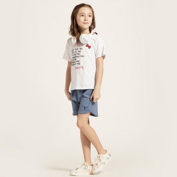 Sanrio Hello Kitty Print T-shirt with Short Sleeves and Round Neck