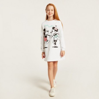 Disney Mickey Mouse Print Knit Dress with Long Sleeves