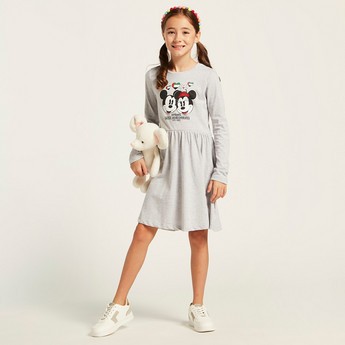 Disney Mickey and Minnie UAE National Day Print Dress with Long Sleeves