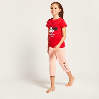 Disney Minnie Mouse Print T-shirt and 3/4 Length Pyjama Set