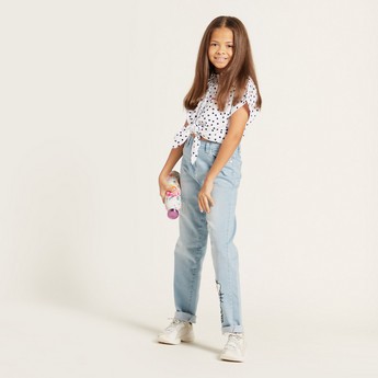 Sanrio Hello Kitty Print Denim Jeans with Button Closure