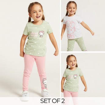 Sanrio Hello Kitty Print T-shirt with Short Sleeves - Set of 2