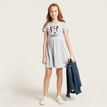 Disney Minnie Mouse Print A-line Dress with Short Sleeves