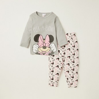 Disney Minnie Mouse Print T-shirt and All-Over Printed Pyjama Set