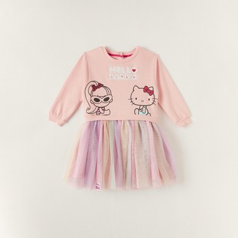 Sanrio Printed Tiered Dress with Long Sleeves
