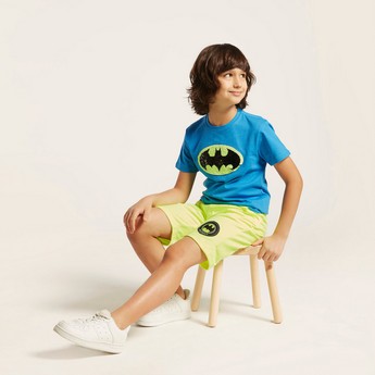 Batman Logo Print Shorts with Elasticated Waistband and Pockets