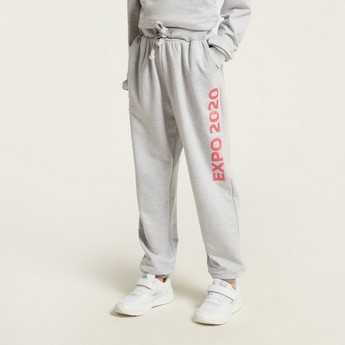 Expo 2020 Logo Print Knit Joggers with Drawstring Closure and Pockets