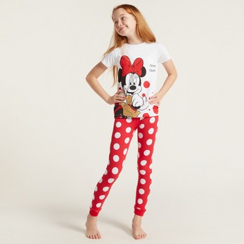 Disney Minnie Mouse Print T-shirt and All-Over Printed Pyjamas Set